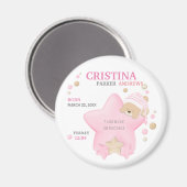 Cute Sleeping Teddy Bear Baby Girl Birth Stats Mag Magneet (Voorkant / Achterkant)