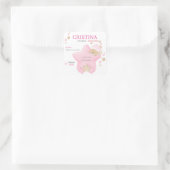 Cute Sleeping Teddy Bear Baby Girl Birth Stats Squ Vierkante Sticker (Tas)