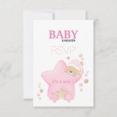 Cute Sleeping Teddy Bear Baby Girl Shower RSVP (Voorkant)