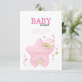 Cute Sleeping Teddy Bear Baby Girl Shower RSVP (Staand voorkant)
