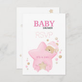 Cute Sleeping Teddy Bear Baby Girl Shower RSVP (Voorkant / Achterkant)