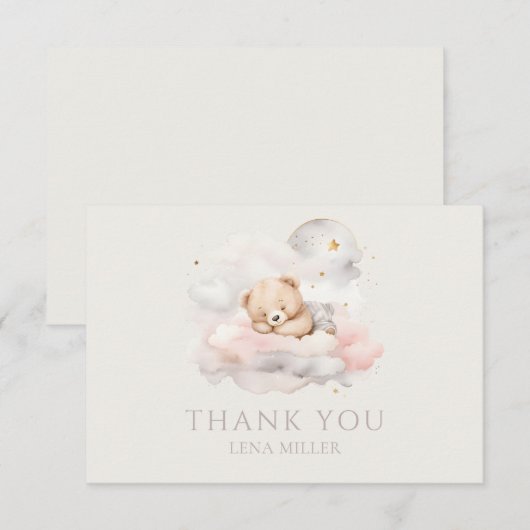 Cute Sleeping Teddy Bear Baby shower Bedankkaart (Voorkant / Achterkant)