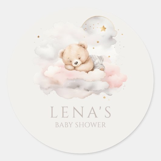 Cute Sleeping Teddy Bear Baby shower Ronde Sticker (Voorkant)