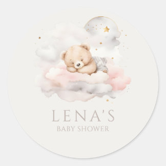 Cute Sleeping Teddy Bear Baby shower Ronde Sticker