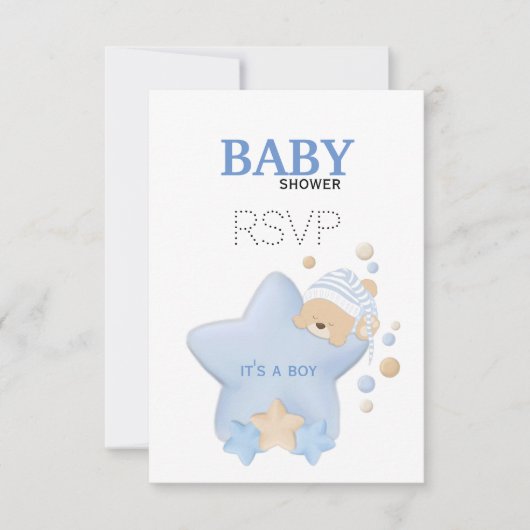 Cute Sleeping Teddy Bear Baby shower RSVP-kaart RSVP Kaartje (Voorkant)
