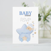 Cute Sleeping Teddy Bear Baby shower RSVP-kaart RSVP Kaartje (Staand voorkant)
