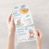 Cute Sleeping Teddy Bear Crescent Moon Baby shower All In One Uitnodiging (Afscheurbaar)