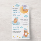 Cute Sleeping Teddy Bear Crescent Moon Baby shower All In One Uitnodiging (Binnen)