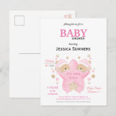 Cute Sleeping Teddy Bear Twin Baby Girls Shower In Uitnodiging Briefkaart (Voorkant / Achterkant)