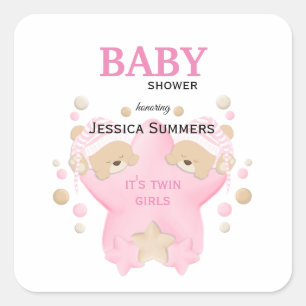 Cute Sleeping Teddy Bear Twin Baby Girls Vierkante Sticker