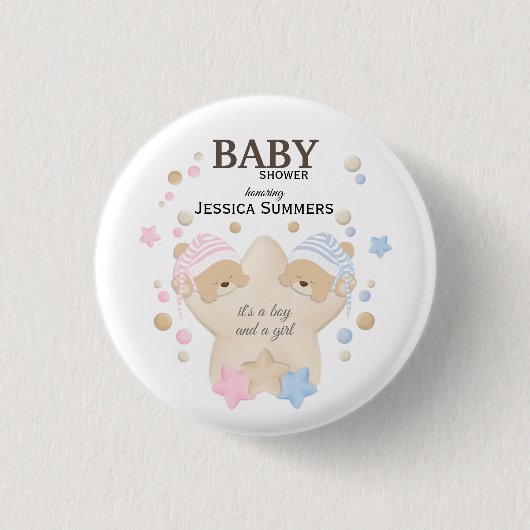 Cute Sleeping Teddy Bear Twins Baby shower Button (Voorkant)