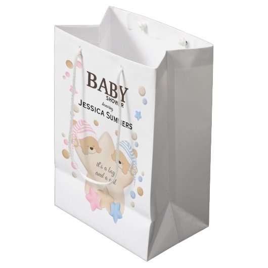 Cute Sleeping Teddy Bear Twins Baby shower Medium Cadeauzakje (Voorkant Gekanteld)