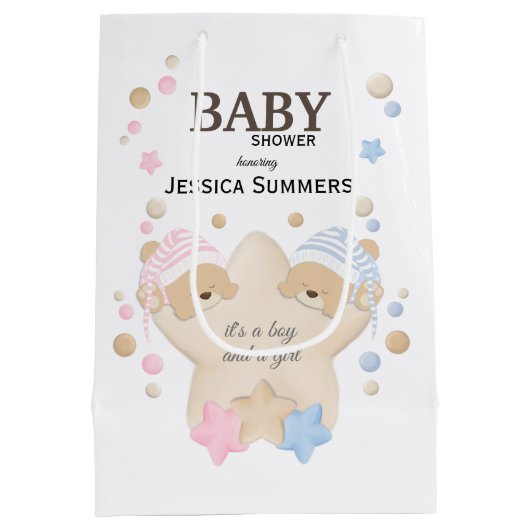 Cute Sleeping Teddy Bear Twins Baby shower Medium Medium Cadeauzakje (Achterkant)