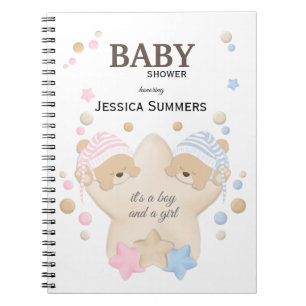 Cute Sleeping Teddy Bear Twins Baby shower Noteboe Notitieboek