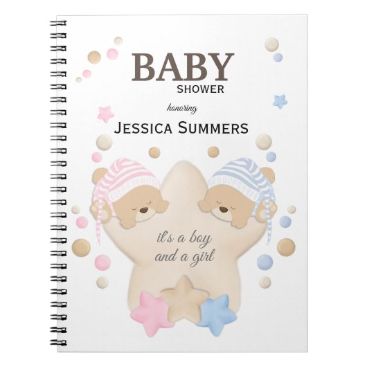 Cute Sleeping Teddy Bear Twins Baby shower Noteboe Notitieboek (Voorkant)