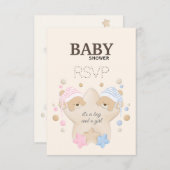 Cute Sleeping Teddy Bear Twins Baby shower RSVP Ca (Voorkant / Achterkant)