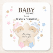 Cute Sleeping Teddy Bear Twins Baby shower Square Kartonnen Onderzetters (Voorkant)