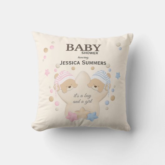 Cute Sleeping Teddy Bear Twins Baby shower Throw P Kussen (Voorkant)