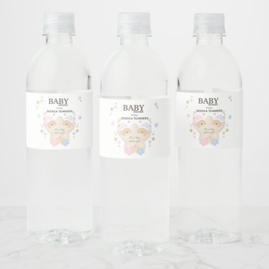 Cute Sleeping Teddy Bear Twins Baby shower Water B Waterfles Etiket (Flessen)