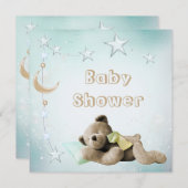 Cute Sleeping Teddy Moon & Stars Baby shower Kaart (Voorkant / Achterkant)