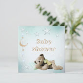 Cute Sleeping Teddy Moon & Stars Baby shower Kaart (Staand voorkant)