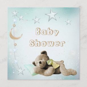 Cute Sleeping Teddy Moon & Stars Baby shower Kaart