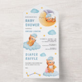 Cute Sleeping Tiger Crescent Moon Baby shower All In One Uitnodiging (Binnen)
