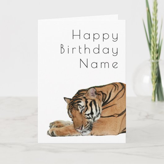 Cute Sleeping Tiger Funny Art Deco Birthday Kaart (Voorkant)