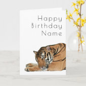 Cute Sleeping Tiger Funny Art Deco Birthday Kaart (Gele Bloem)