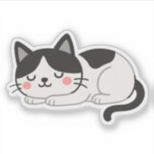 Cute Sleeping Tuxedo Cat Drawing Sticker (Voorkant)