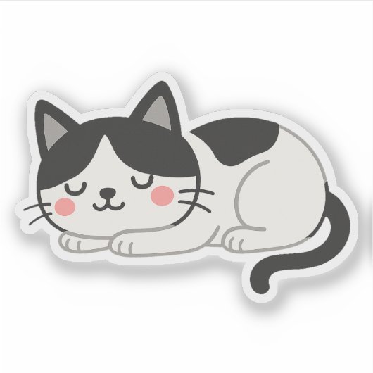 Cute Sleeping Tuxedo Cat Drawing Sticker (Voorkant)