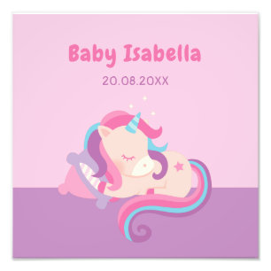 Cute Sleeping Unicorn Baby Girl Nursery Wall Decor Foto Afdruk