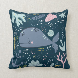 Cute Sleeping Whale Onderwater Doodle Kussen