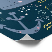Cute Sleeping Whale Onderwater Doodle Poster (Hoek)