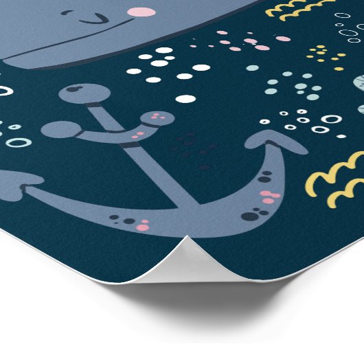 Cute Sleeping Whale Onderwater Doodle Poster (Hoek)