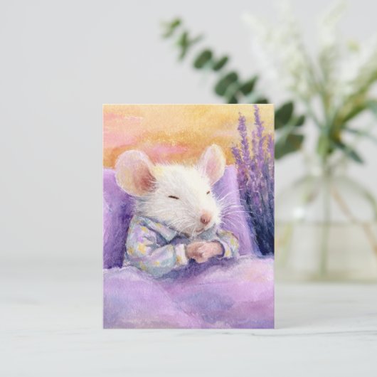 Cute Sleeping White Mouse Briefkaart (Staand voorkant)