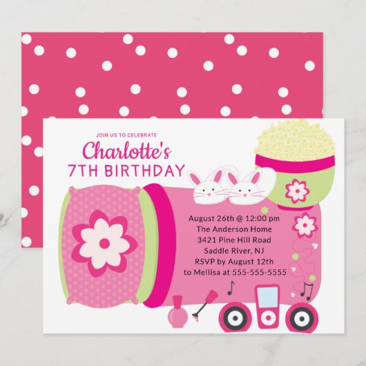 Cute Sleepover Birthday Party Invitation Kaart (Voorkant / Achterkant)