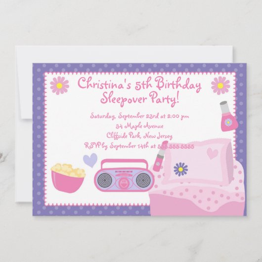 Cute Sleepover Birthday Party Invitations Kaart (Voorkant)