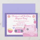 Cute Sleepover Birthday Party Invitations Kaart (Voorkant / Achterkant)