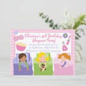 Cute Sleepover Birthday Party Invitations Kaart (Staand voorkant)