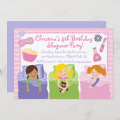 Cute Sleepover Birthday Party Invitations Kaart (Voorkant / Achterkant)