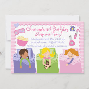 Cute Sleepover Birthday Party Invitations Kaart