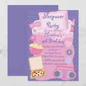 Cute Sleepover Birthday Party Invitations Kaart (Voorkant / Achterkant)