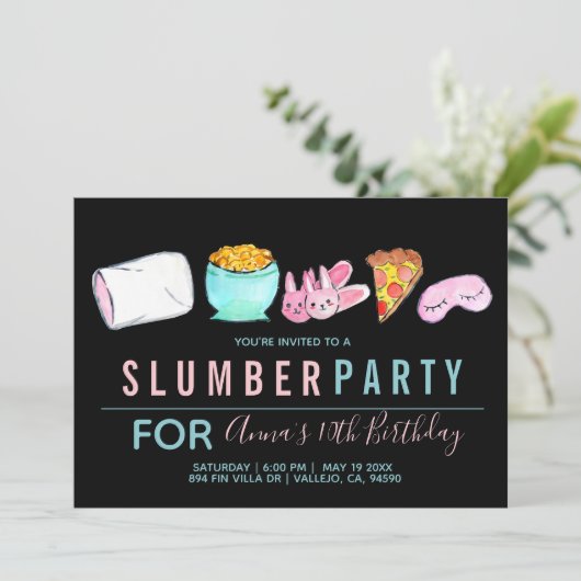 Cute sleepover slimparty kaart (Staand voorkant)