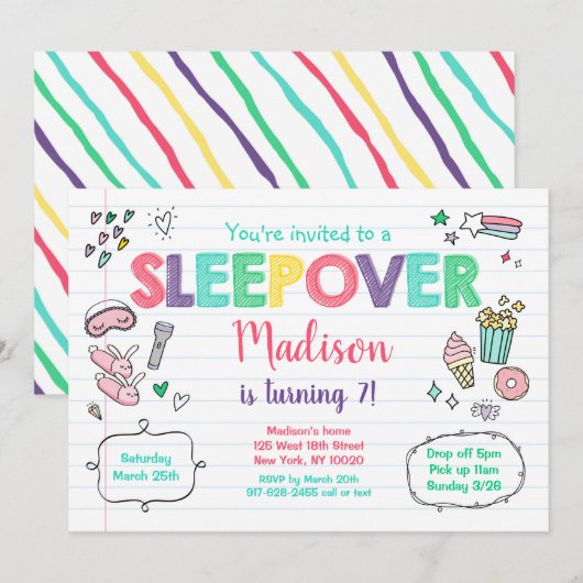 Cute Sleepover Slumber Party Birthday Kaart (Voorkant / Achterkant)