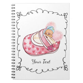 Cute Sleepy Beer Monogram Naam Roze Notitieboek