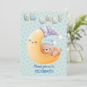Cute Sleepy Beer op Moon Baby Boy Shower Kaart (Staand voorkant)