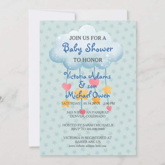 Cute Sleepy Beer op Moon Baby Boy Shower Kaart (Achterkant)