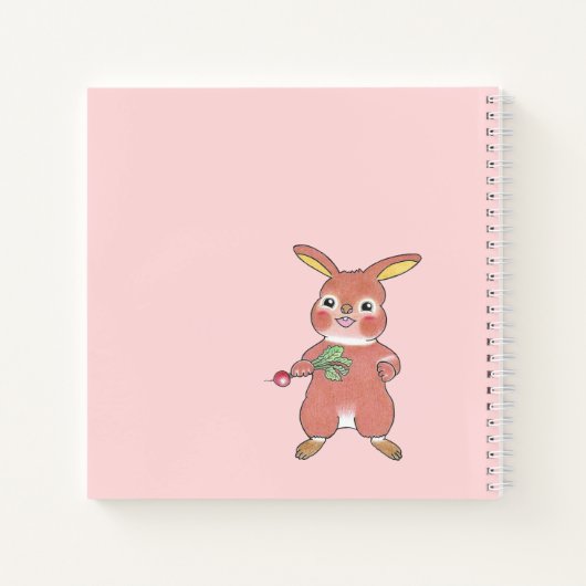 Cute Sleepy Bunny Pink Square Custom Notebook Notitieboek (Achterkant)