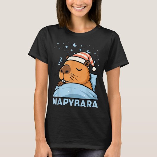 Cute Sleepy Capybara Funny Napybara Pajamas T-shirt (Voorkant)